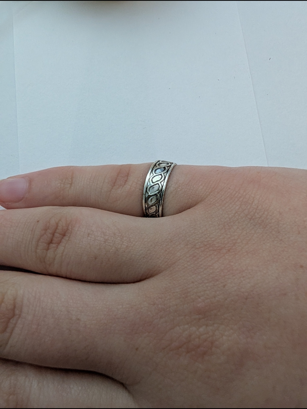 Silver Patterned Band Ring - Adjustable